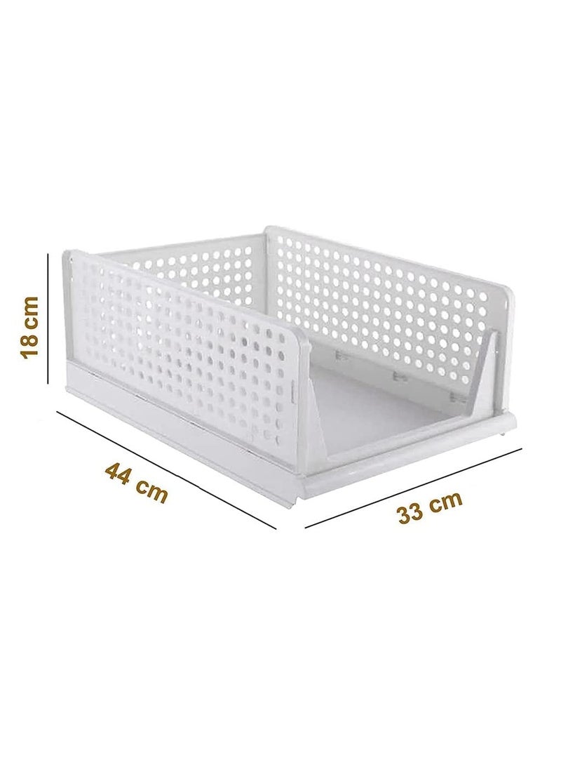 Inditradition Inditradition HeavyDuty Plastic Folding Wardrobe Shelves Stackable Wardrobe Organizer Basket Pack of 2 White  - Image 3