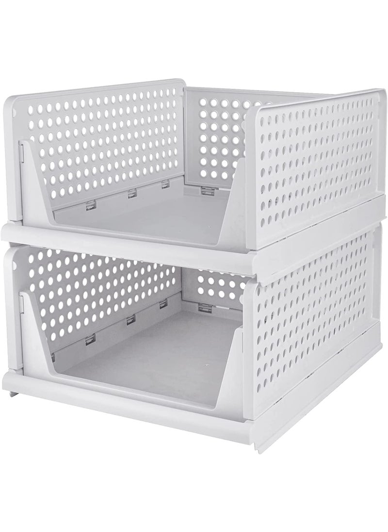 Inditradition Inditradition HeavyDuty Plastic Folding Wardrobe Shelves Stackable Wardrobe Organizer Basket Pack of 2 White  - Image 1