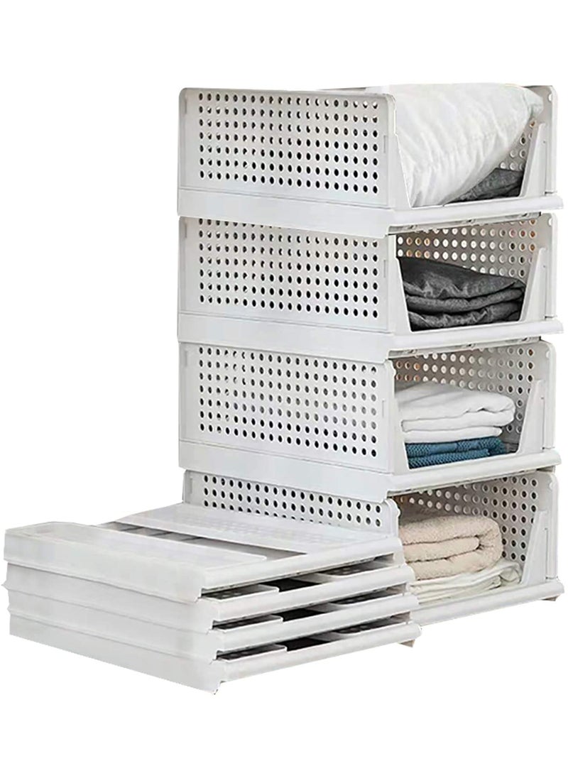 Inditradition Inditradition HeavyDuty Plastic Folding Wardrobe Shelves Stackable Wardrobe Organizer Basket Pack of 2 White  - Image 5