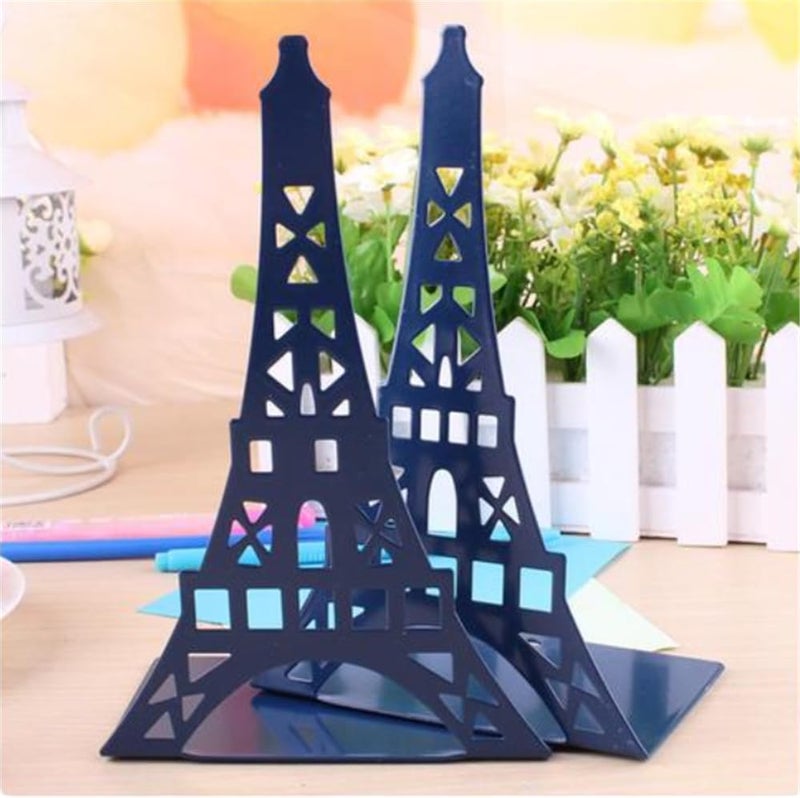 School Supplies Schoolsupplies Tinplate Eiffel Tower Creative Bookshelf Metal Book Holder Stand Decorative Bookend Portable Read Stand Blue - Image 3