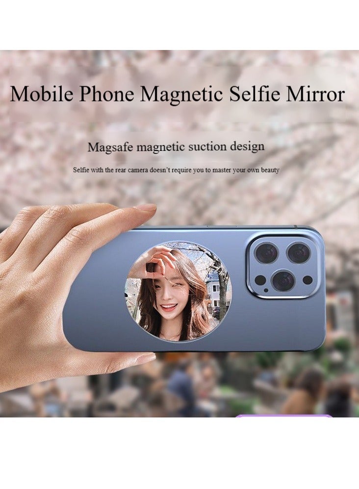 Magnetic Phone Selfie Mirror, Cosmetic Mirror, Portable 2.24 Inch, Aluminum Alloy Selfie Mirror with Convex Mirror, For iPhone 16 15 14 13, Phone Case and All Phones, Selfie Video  - Image 4
