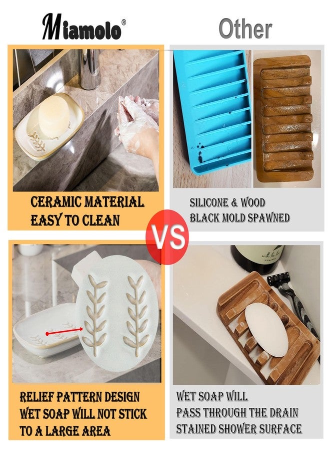 Miamolo Soap Dish Soap Holder Shower, Ceramic Soap Dishes for Bar Soap Sponge, Shower Soap Dish Soap Saver Tray for Bathroom Kitchen Sink, Easy to Clean - Image 5