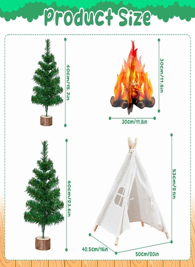 Gaiaring 4 Pcs Christmas Camping Tent Themed Party Decor Christmas Tree Camping Backdrop Photography Tent Nature Decor Set Include 1 Tent 1 3D Decorative Cardboard Campfire 2 PineTrees for Xmas Camping Party - Image 2