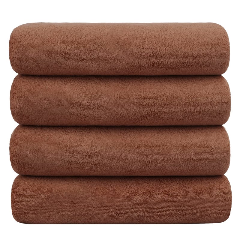 JML Microfiber Bath Towels  Bath Towel 4 Pack(30"" x 60"")  Oversized  Soft  Super Absortbent and Fast Drying  Multipurpose Use for Sports  Fitness  Yoga (Brown)