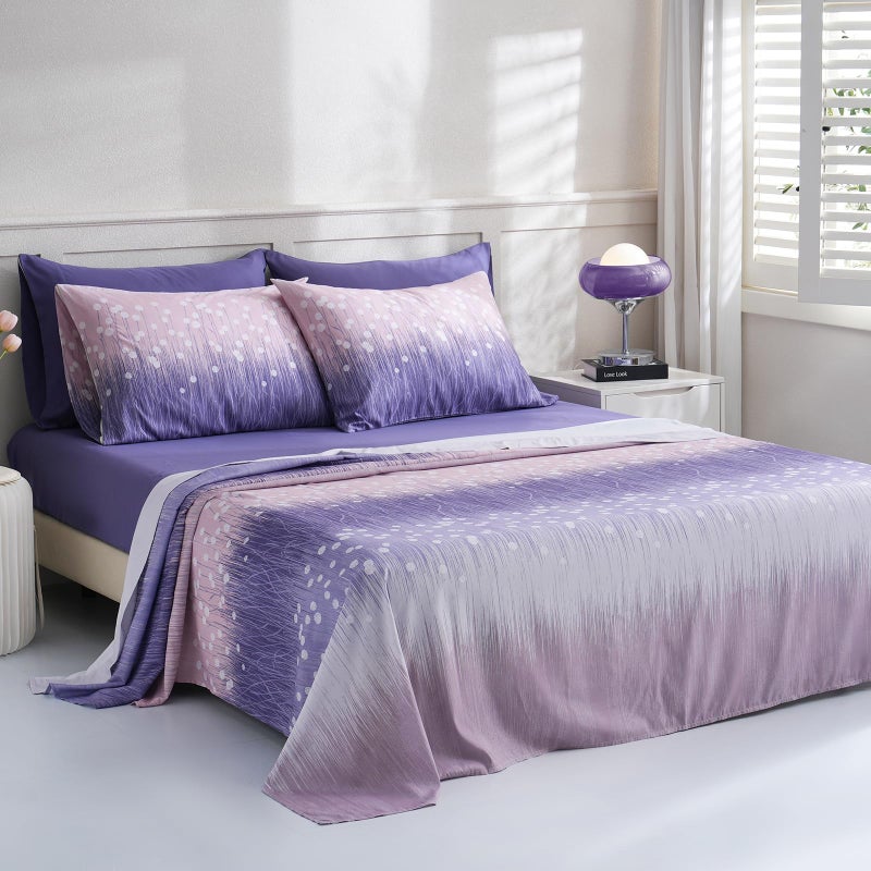 LONAVA Floral Queen Size Bed Sheet Set 6 Piece Deep Pocket Purple Fitted Sheet Comfy  Breathable Patterned Flat Sheets Premium Microfiber Gradient and Floral Abstract Printed