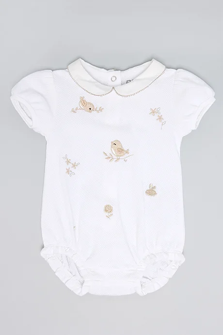 أر أند بي Embroidered Bodysuit with Peter Pan Collar and Puff Sleeves