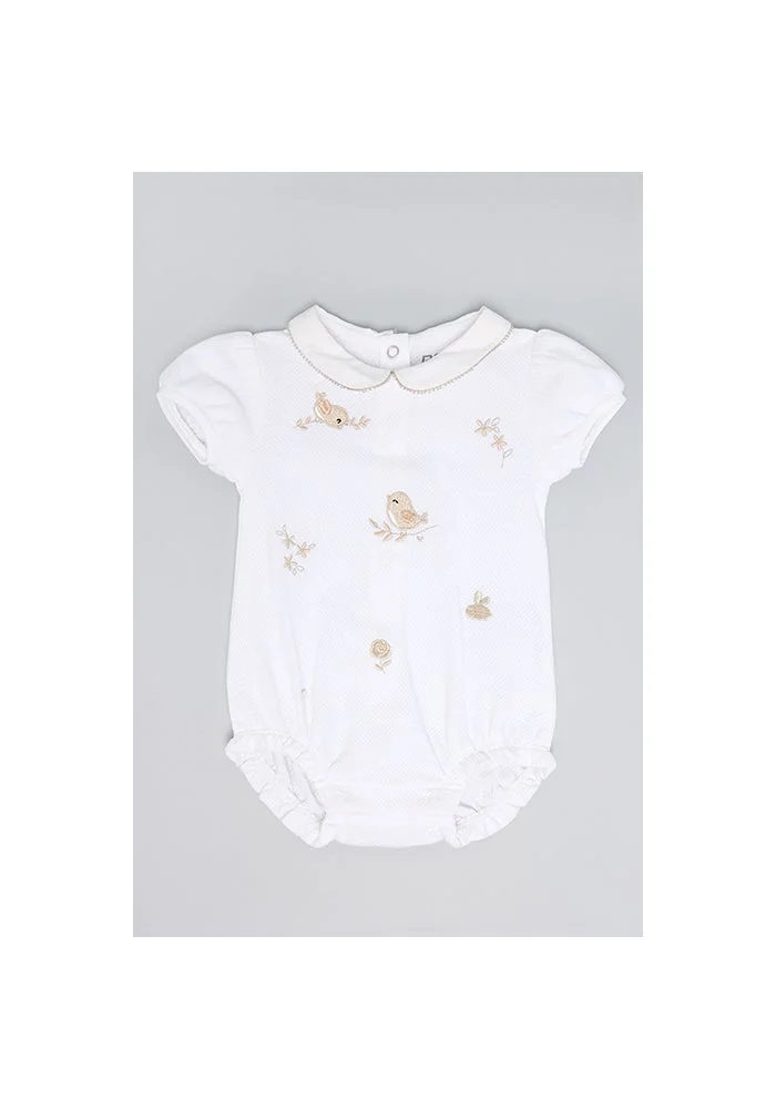 أر أند بي Embroidered Bodysuit with Peter Pan Collar and Puff Sleeves