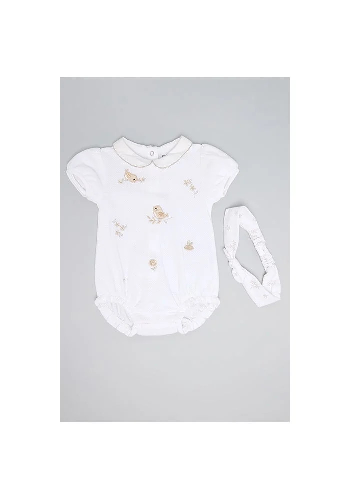 أر أند بي Embroidered Bodysuit with Peter Pan Collar and Puff Sleeves