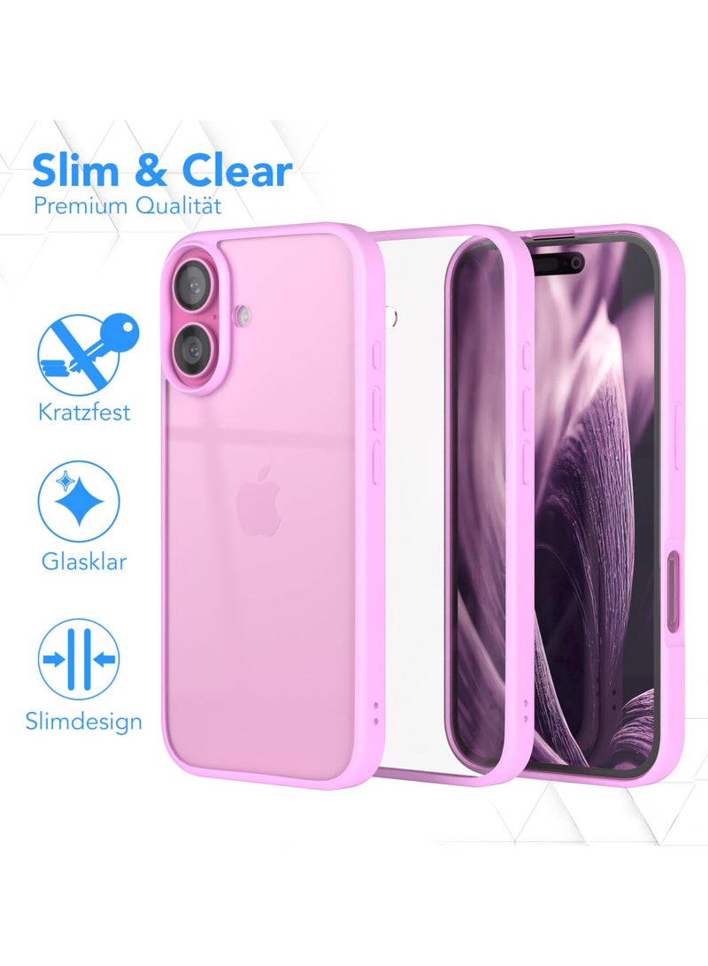 Case for iPhone 16 Plus 6.7-Inch, Shockproof Phone Bumper Cover, Solid Color Matte TPU Frame, Anti-Scratch Clear Back (Pink) - Image 4