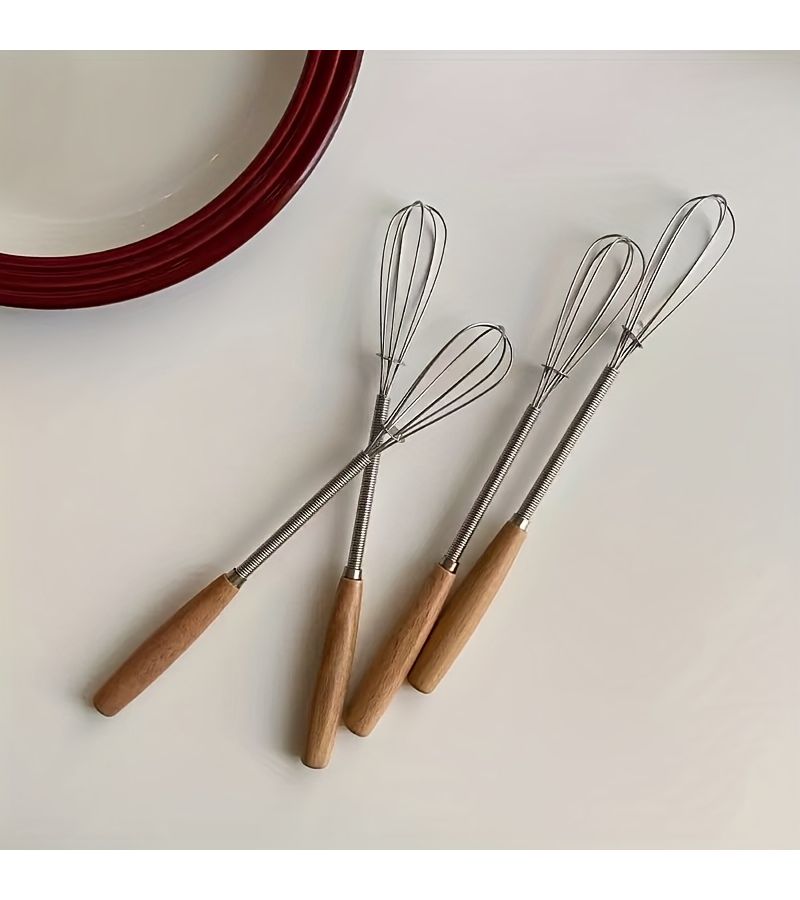 Stainless Steel Whisk Set 3 Pieces with Wooden Handle Durable Kitchen Mixer for Baking Mixing and Stirring Ergonomic Design Easy Handling Essential Home Cooking Utensil - Image 2