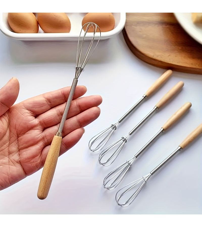 Stainless Steel Whisk Set 3 Pieces with Wooden Handle Durable Kitchen Mixer for Baking Mixing and Stirring Ergonomic Design Easy Handling Essential Home Cooking Utensil - Image 4