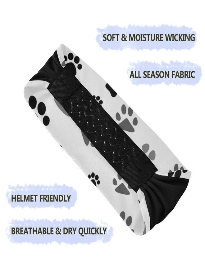 OTVEE Black Gray Dog Paw Print Headband for Women, Elastic Headwraps Hair Band Sweatband - Image 2