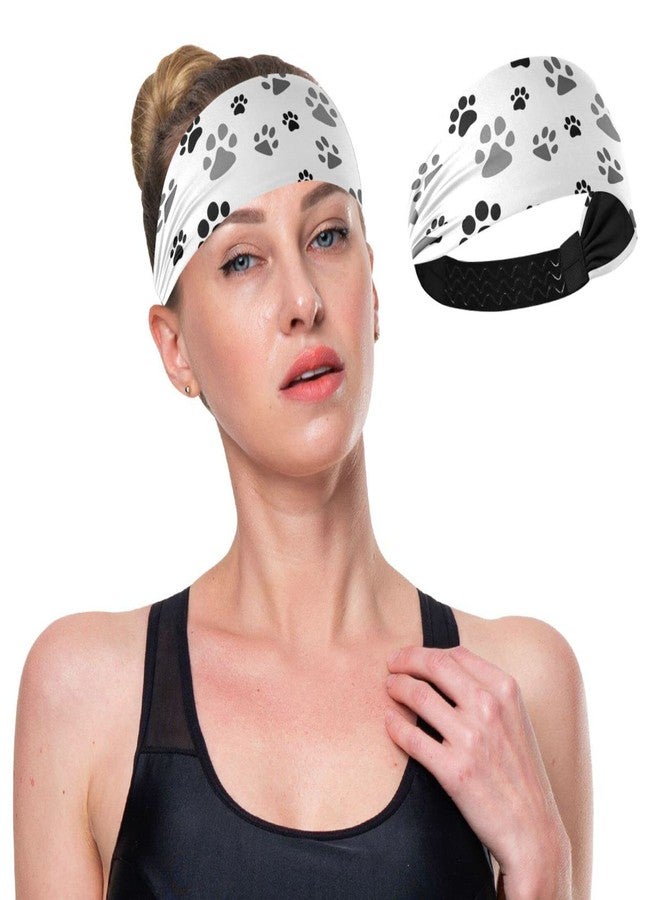 OTVEE Black Gray Dog Paw Print Headband for Women, Elastic Headwraps Hair Band Sweatband - Image 5