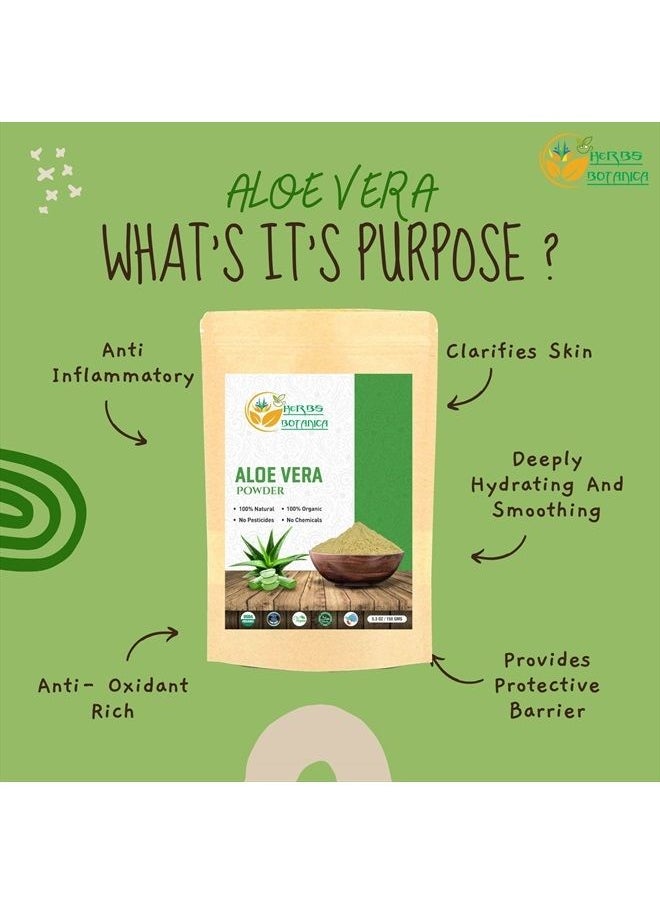 HERBS BOTANICA - Aloe Vera Powder Organic for Hair Growth, Skincare, Haircare, and Digestive Health | Organic, Moisturizing, and Soothing Aloe Barbadensis Vegan NO GMO 5.3oz | 150g - Image 1