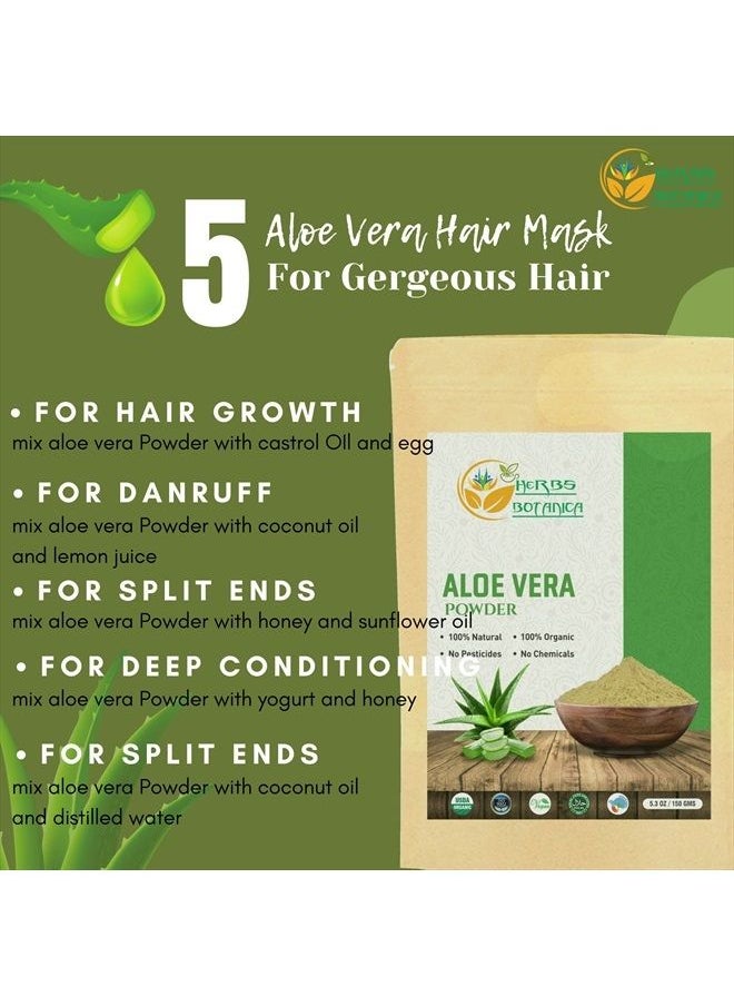 HERBS BOTANICA - Aloe Vera Powder Organic for Hair Growth, Skincare, Haircare, and Digestive Health | Organic, Moisturizing, and Soothing Aloe Barbadensis Vegan NO GMO 5.3oz | 150g - Image 1