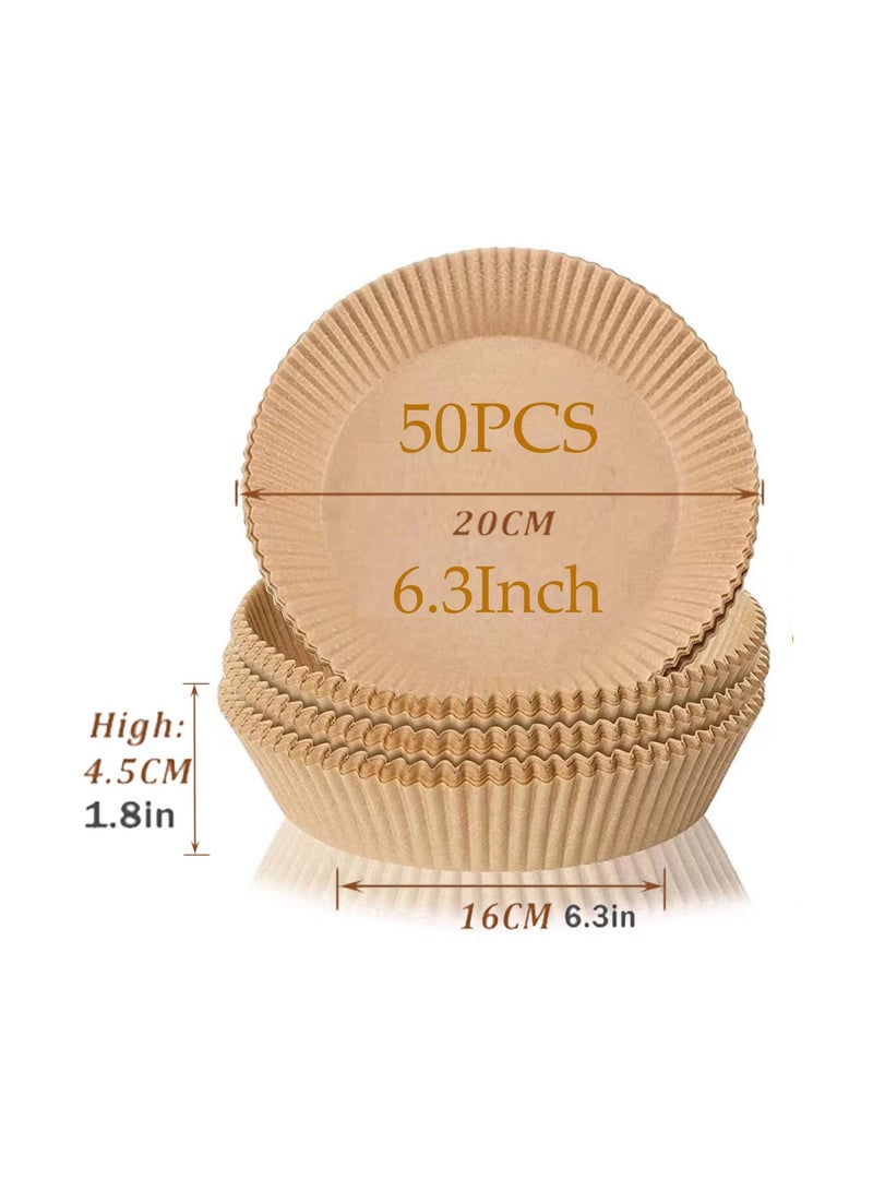 50-Pieces Disposable Paper Plate, Non-Stick Multiuse for Frying, Round Parchment Paper, Air Fryer, Microwave, Oven, Baking Frying Pan Kitchen Accessories Brown Colour  - Image 1