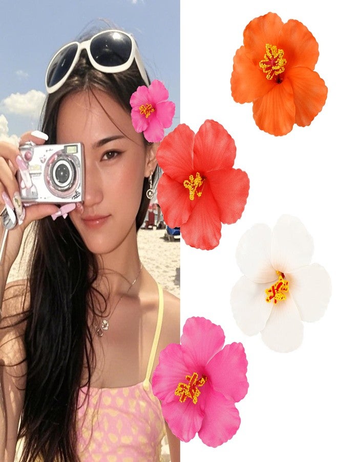 Canitor Hawaiian Flower Hair Clips Hibiscus Floral Hair Clips Cute Summer Beach Hair Accessories For Women Girls Luau Outfits Party Adult Tropical Hula Grass Skirt - Image 1