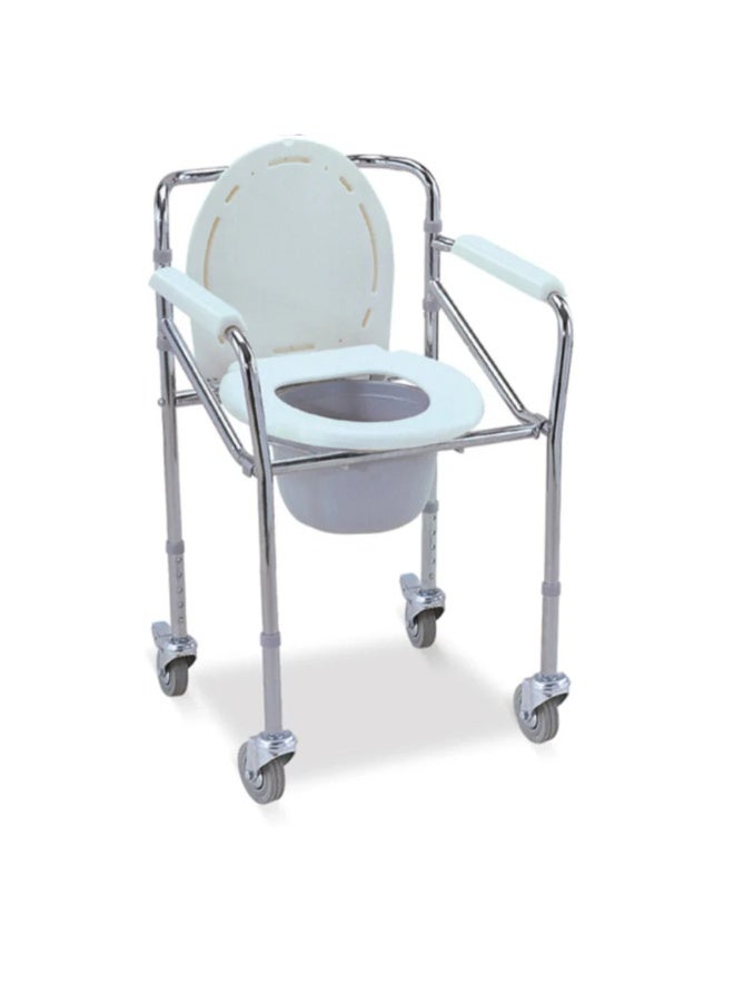 Commode Chair with Lockable Castors FS696 Safety Toilet Chair for Elderly Patients and Home Care