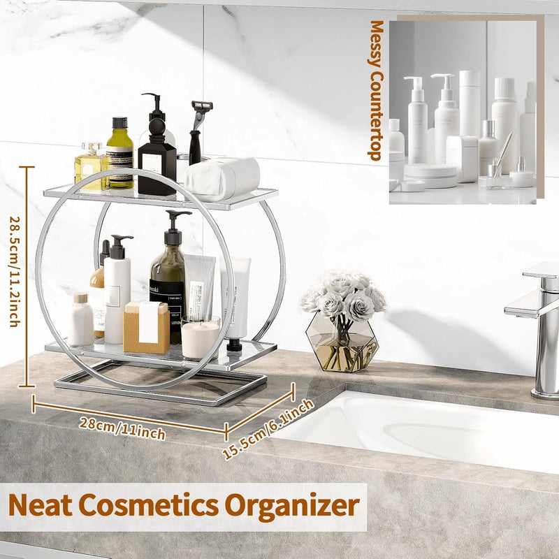 KASTWAVE Perfume Organizer for Bedroom Dresser, Sliver Makeup Organizers for Vanity, 2 Tier Bathroom Countertop Organizer, Perfume Tray Skincare Storage, Cosmetic Display Rack, for Dresser Vanity Tray - Image 3