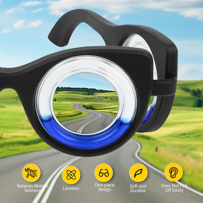 NEOISM Anti Motion Sickness Glasses, Car Sickness Glasses Relief Nausea & Dizziness, Portable Lensless Design for Car Sickness, Air Sickness, Sea Sickness, Road Trip Essentials, Full Black Bag - Image 3