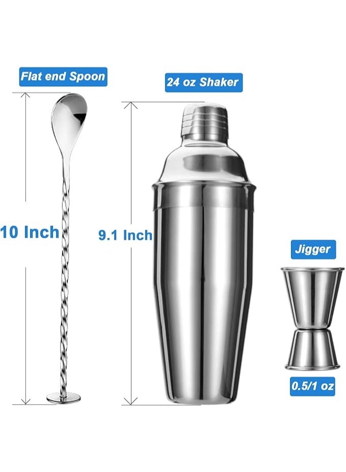 ZPUFAW 5-Piece Cocktail Shaker Set 24oz Shaker Strainer Jigger T-Mixing Spoon Pour Spout Bartender Kit Stainless Steel Bar Set Housewarming Gift - Image 3