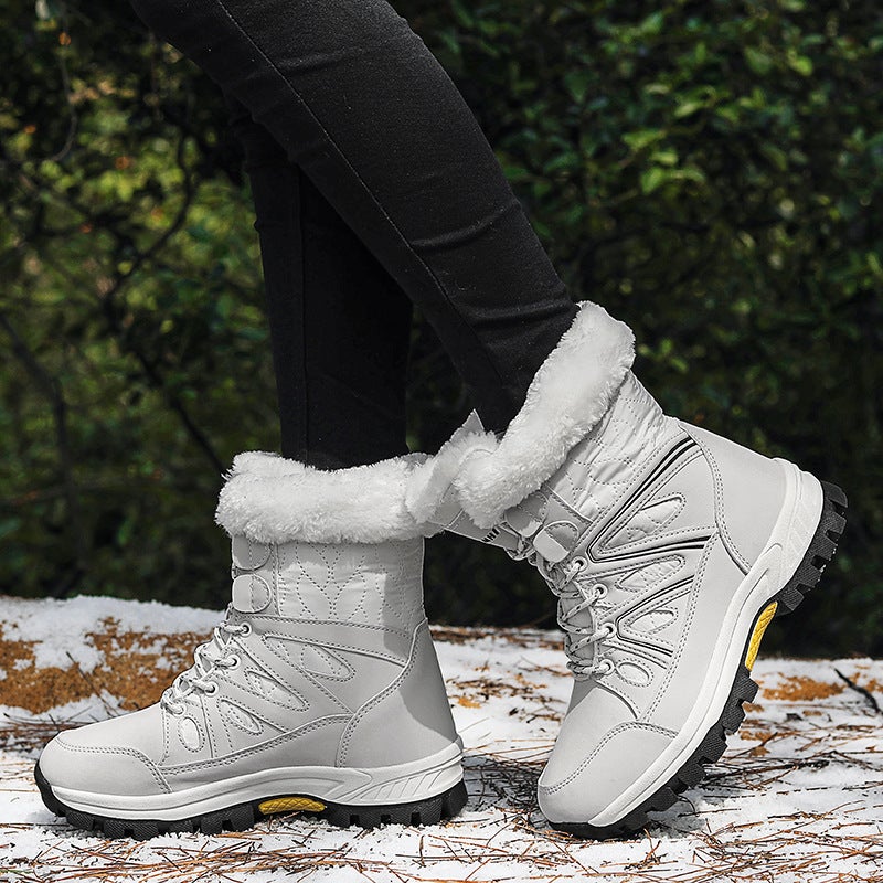 2025 Winter Women'S Large Size High-Top Cotton Shoes Thick-Soled Waterproof Snow Boots Women'S Velvet Warm And Thickened Women'S Shoes - Image 1