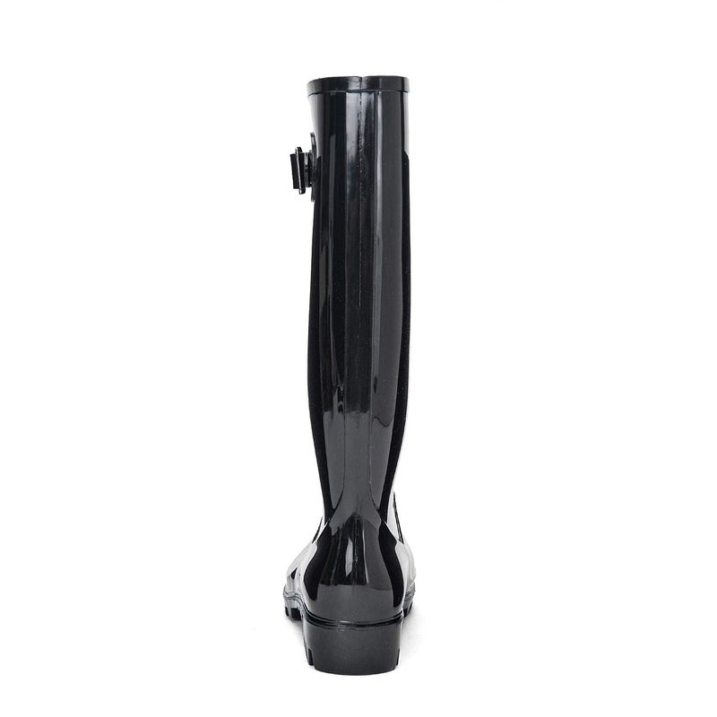 DKSUKO Women's Tall Rain Boots Waterproof Wellington Boots (8 B(M) US, Bright Black) - Image 3