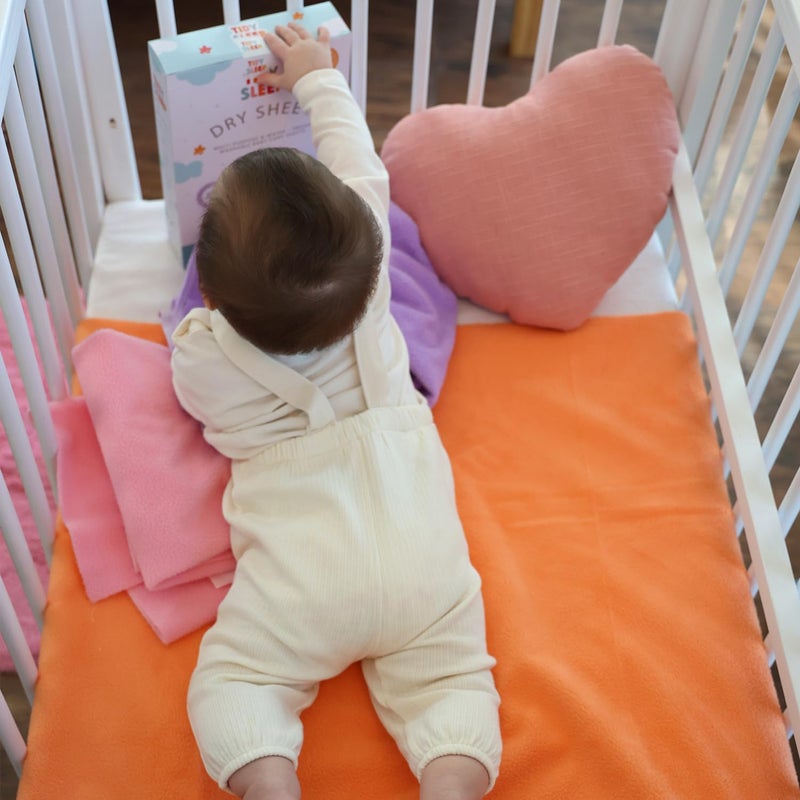 TIDY SLEEP شريحة جافة مضادة للماء للأطفال من TIDY SLEEP مع مجموعة من القماش القطني الجيرسي للمواليد الجدد برتقالي متوسط (برتقالي) - Image 2
