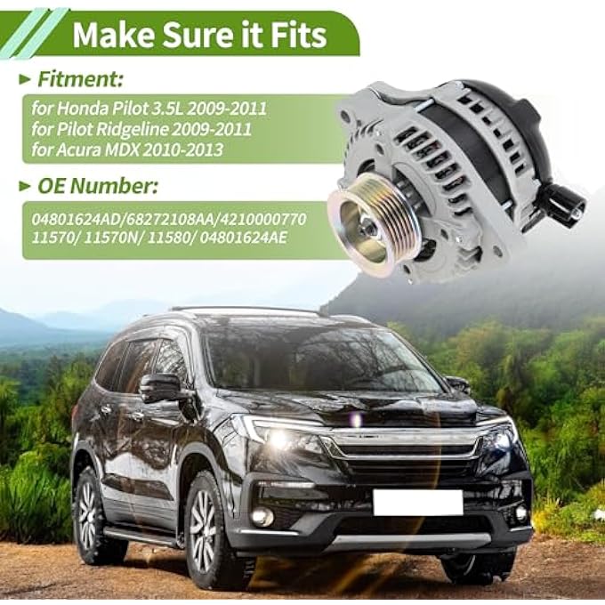 HOPESPANNER Automotive Car Alternator for Honda Pilot Alternator 2009 2010 2011 3.5L High Output 130A 12V 1 Pc No.31100RGWA01 - Image 2