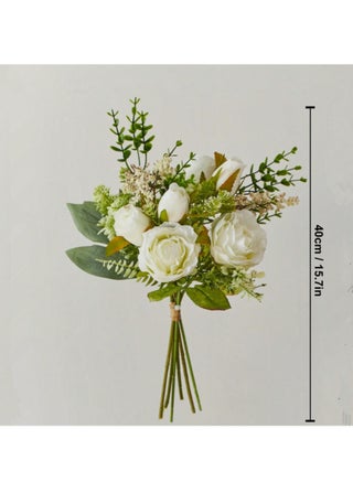 Fake Flowers, Silk Roses Artificial Flowers, White Faux Flower Arrangement Suitable for Home Office Decoration, Dining Table Centerpiece(No vase) - view 3