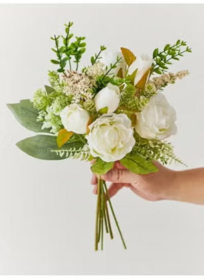 DUNISO Fake Flowers, Silk Roses Artificial Flowers, White Faux Flower Arrangement Suitable for Home Office Decoration, Dining Table Centerpiece - Image 2