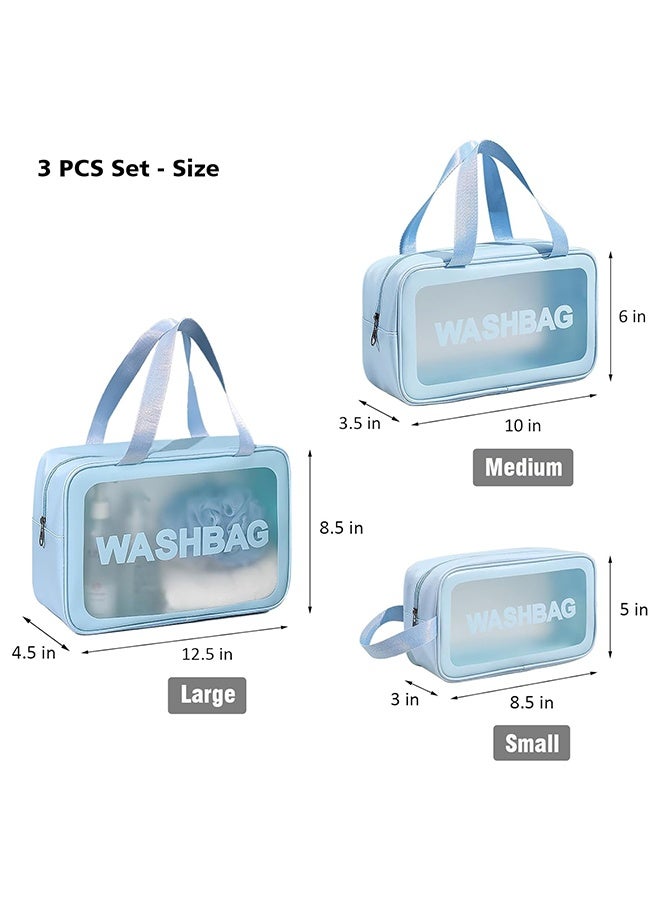 حقيبة المرحاض السفر للنساء والرجال ، حقيبة دش شفافة ماتي مع مقبض مفيد ، كيس منظم مستحضرات التجميل المكياج لمستحضرات المرحاض السفر (أزرق) - Image 4
