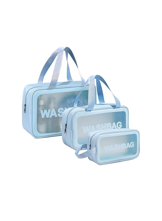 حقيبة المرحاض السفر للنساء والرجال ، حقيبة دش شفافة ماتي مع مقبض مفيد ، كيس منظم مستحضرات التجميل المكياج لمستحضرات المرحاض السفر (أزرق) - Image 1