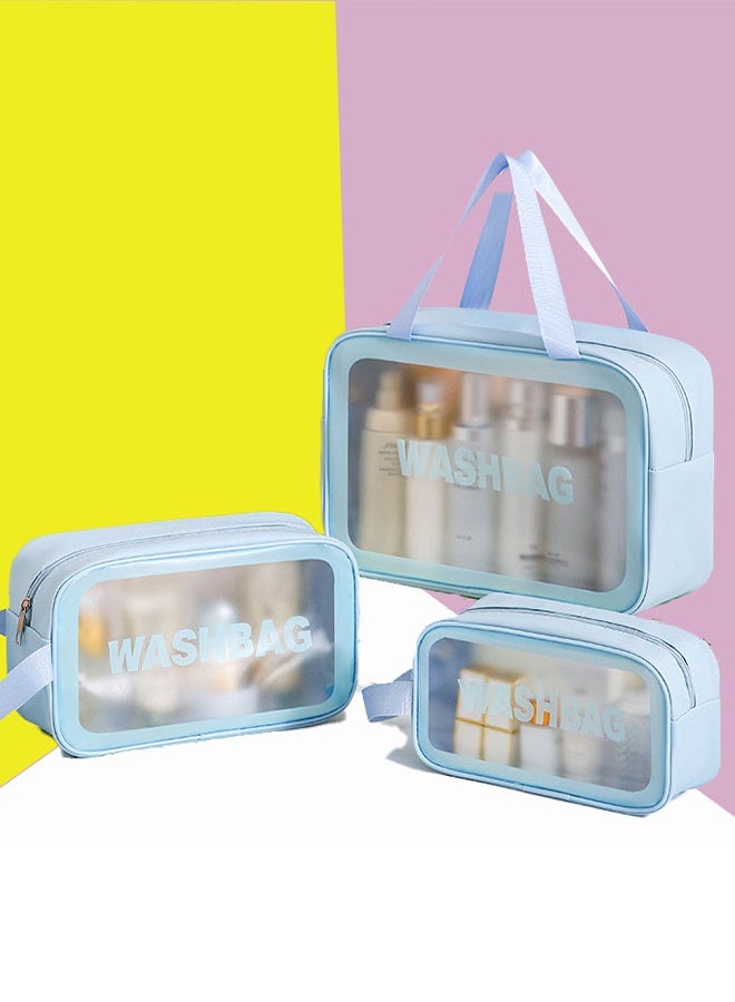 حقيبة المرحاض السفر للنساء والرجال ، حقيبة دش شفافة ماتي مع مقبض مفيد ، كيس منظم مستحضرات التجميل المكياج لمستحضرات المرحاض السفر (أزرق) - Image 5