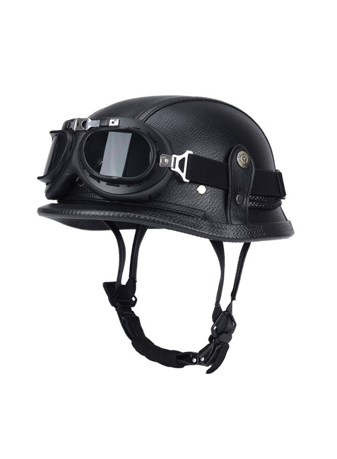Black Black Frame Tea Mirror Retro Helmet Unisex Four Seasons Universal German Helmet Motorcycle Personality Cool Helmet Summer Half Helmet