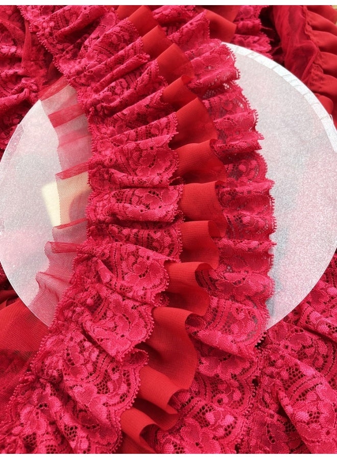 Lolita Dress Three-Layer Lace Pastoral Skirt Cuff Skirt High Quality Made Clothes Lining Decorative Lace Accessories-Color:Dark Red 0.5m = 50cm Long/multi-shot Continuous  - Image 1