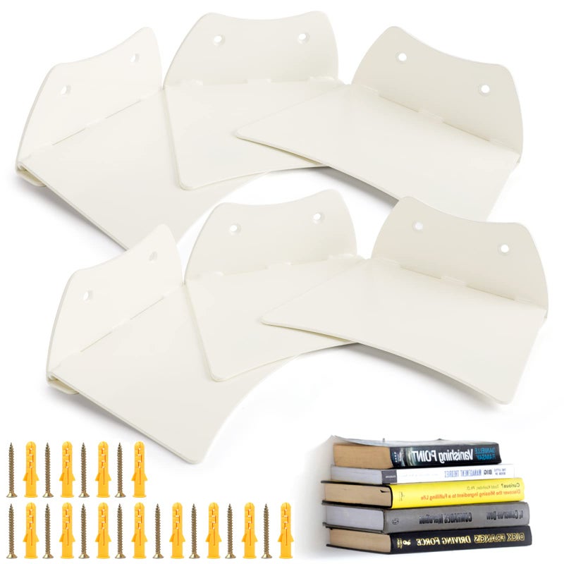 Eapele Eapele Floating Book Shelves White Dove Color Coated Steel Constructed Hidden Bookshelf with Mounting Hardware 6pcs 
