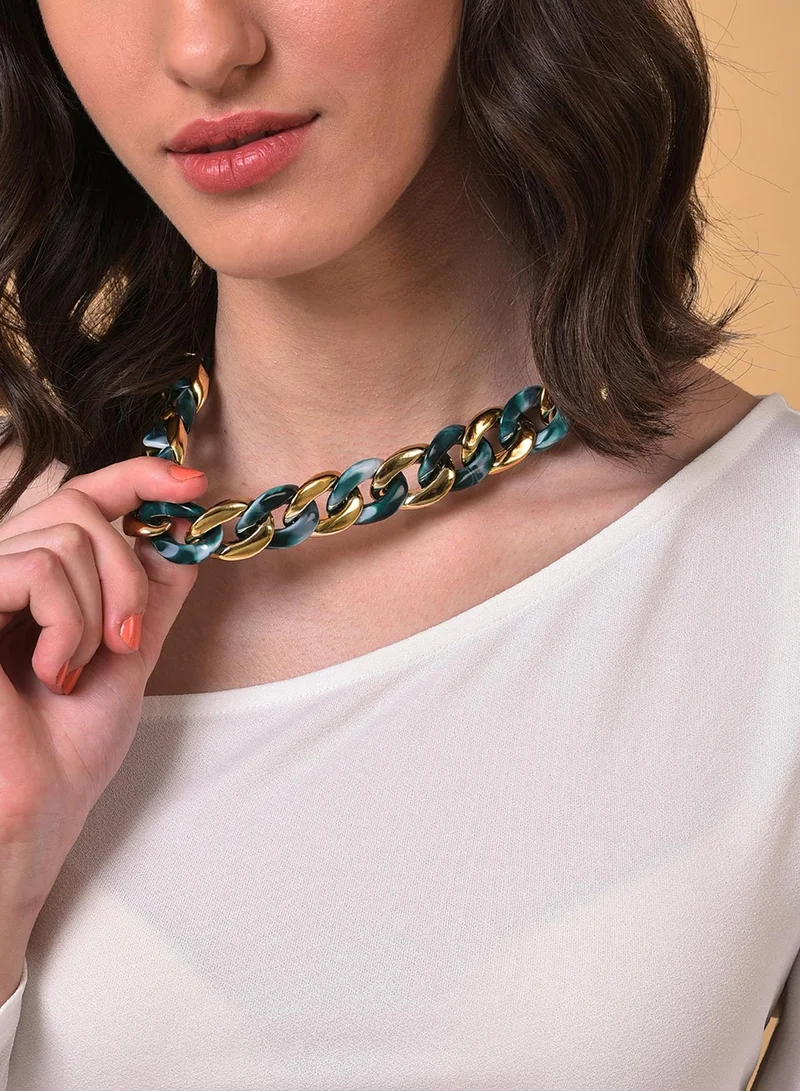 سوهي Grey & Green Contemporary Artificial Chain Necklace Jewellery