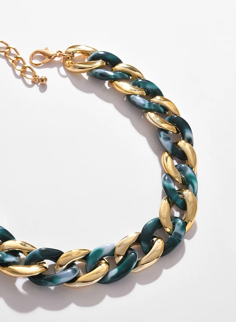 سوهي Grey & Green Contemporary Artificial Chain Necklace Jewellery