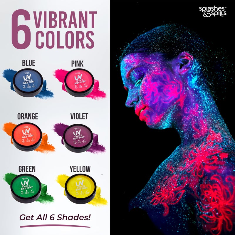 Splashes & Spills Water Activated UV Black Light Face and Body Paint - 6 Color Pack - Costume, Halloween, Club, and Rave Makeup - Safe for all Skin Types - Easy On and Off - 18g Cakes - by Splashes & Spills - Image 3