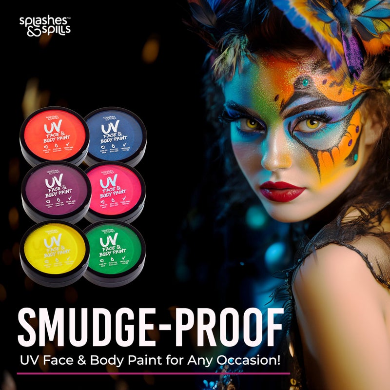 Splashes & Spills Water Activated UV Black Light Face and Body Paint - 6 Color Pack - Costume, Halloween, Club, and Rave Makeup - Safe for all Skin Types - Easy On and Off - 18g Cakes - by Splashes & Spills - Image 2