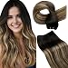 LaaVoo Human Hair Weft Extensions Straight Sew in Hair Extensions Real Human Hair Double Weft Sew in Human Hair Extensions Black Balayage Dark Brown Mix Caramel Blonde 18 Inch 100g - Image 2