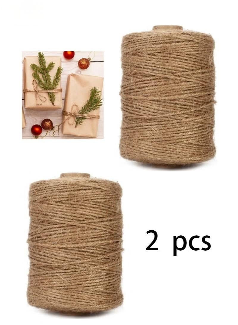 2 PCS Natural Jute Twine 100m - Handmade Rope for Gift Wrapping, Flower Arrangements, Gardening, Festive Decorations & DIY Crafts - Image 1