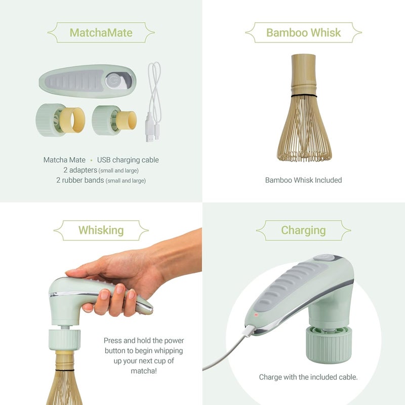 بامبو وركس خفاقة الخيزران الكهربائية من Matcha Mate - خفق تقليدي بدقة إلكترونية - خفاقة شاي محمولة قابلة لإعادة الشحن، محرك، خلاط، مجموعة ملحقات آلة صنع الشاي - هدية - Image 4