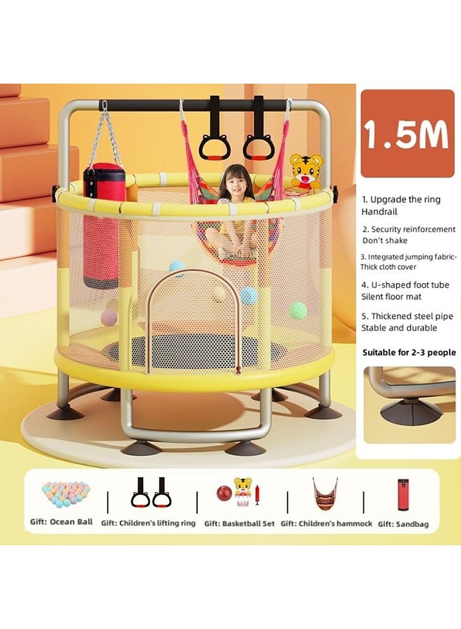 عربست ترامبولين للأطفال بطول 1.5 متر، ترامبولين مع شبكة أمان من 1 إلى 3 أشخاص، ترامبولين قابل للتعديل للأطفال للاستخدام الداخلي والخارجي، ترامبولين صغير للأطفال مع شبكة وأرجوحة - Image 2