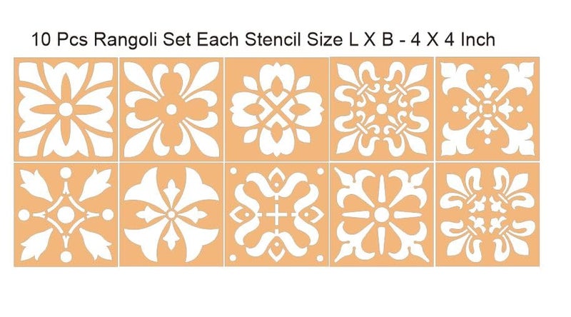 300Sparkles Rangoli Stencils 10 Pcs Set Diwali Festive Floor Decoration Home Office Temple Indoor Outdoor Multipurpose Stencils 4 X 4 INCH 10 PCS Stencils - Image 3