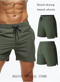 roaiss Men's Swimming Trunks Beachwear Quick Dry Beach Pants Gym Wear Fitness Workout Short for Men Breathable Elastic Adjustable Sports Running Boxer Swim Shorts Swimsuit with Pockets Summer  - Image 1