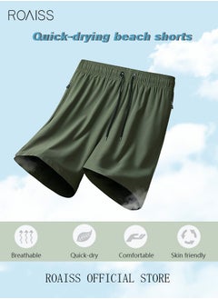 roaiss Men's Swimming Trunks Beachwear Quick Dry Beach Pants Gym Wear Fitness Workout Short for Men Breathable Elastic Adjustable Sports Running Boxer Swim Shorts Swimsuit with Pockets Summer  - Image 3
