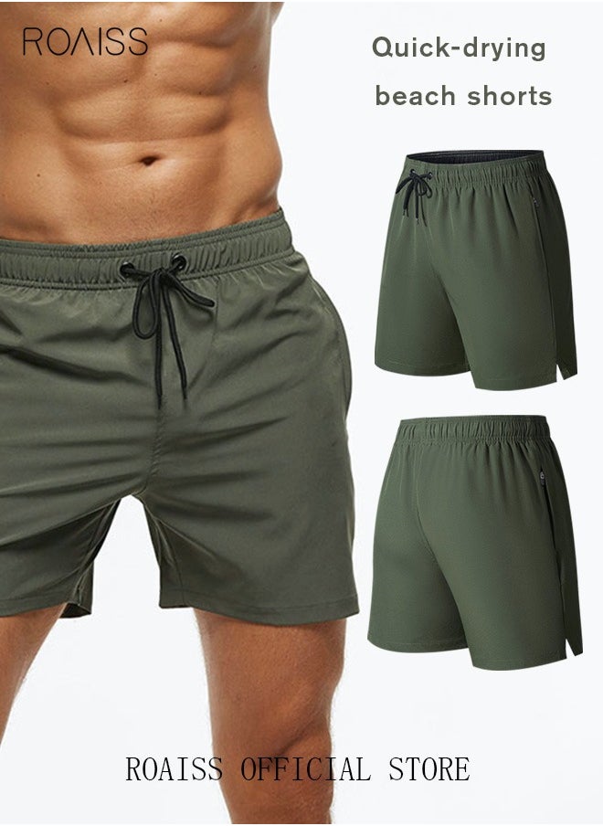 roaiss - Men's Swimming Trunks Beachwear Quick Dry Beach Pants Gym Wear Fitness Workout Short for Men Breathable Elastic Adjustable Sports Running Boxer Swim Shorts Swimsuit with Pockets Summer - Image 1
