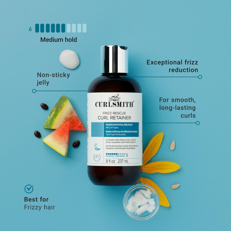 CURLSMITH كيرلسميث - ريتاينر تجعيد الشعر لمكافحة التجاعيد، جل لتصفيف الشعر، غير لزج، تحكم في التجاعيد، حماية من الرطوبة، لجميع أنواع التجاعيد، نباتي، 237 مل/8 أونصة سائلة - Image 2